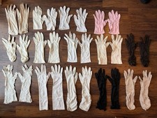 LOT VTG Ladies Gloves 14 pairs white Black Pink Size S 6.5-7.5 Evening Dress 40s