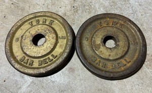 York Barbell 5 lb Weights Vintage York Lot of 2  1940s Wide Letter