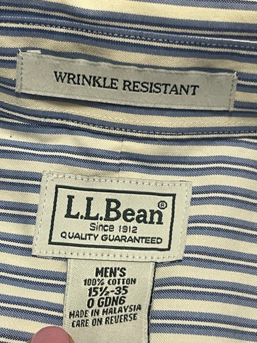 L.L.Bean Shirt, Men's 15.5-35, Blue White, Striped, Button Up Wrinkle Resistant - Picture 4 of 8