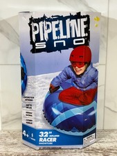 Pipeline Sno 32 Inch Racer Snow Tube Inflatable Sled Blue 2 Handles Aqua Leisure