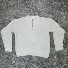 VTG 90's Eddie Bauer Sweater Men Lg Beige Henley Ribbed Chunky Heavy 90s USA