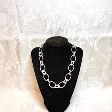 CHAPS necklace silvertone metal cable chain links smooth textured toggle clasp