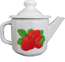 kleine Emaille Teekanne Kaffeekanne 1 Liter emalliert Motiv Erdbeeren Retro chai