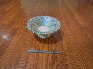 Vintage silver tone silverplate floral pedestal candy dish compote bowl Japan