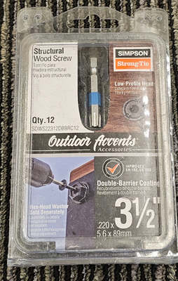 #ad QTY 12 Simpson Strong Tie SDWS22312DBBRC12: 3 1 2quot; x .220quot; Structural Wood Screw $19.99