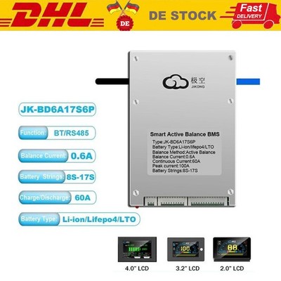 JK BD6A17S6P 8S-17S 60A 0.6A Smart Active Balance BMS Li-Ion LiFePo4 LTO Battery