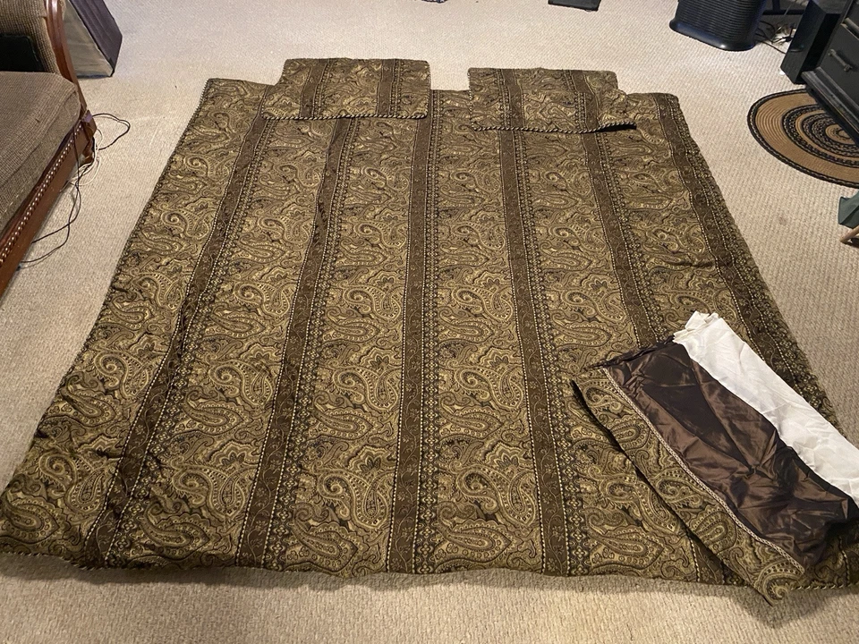 Bombay Queen Bedding Set Brown & Gold Paisley Vertical Stripes Cording - Image 2 of 4