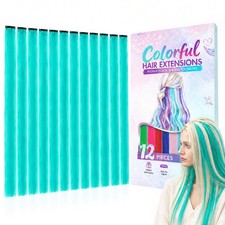 Teal Fairy Hair Tinsel Extensions 22 Inch 12 Pcs
