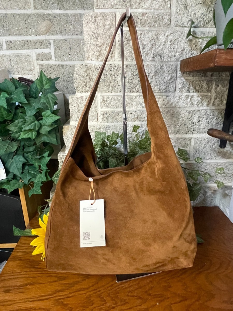 Quince Italian Leather Suede Slouchy Shoulder Bag in Whiskey Brown