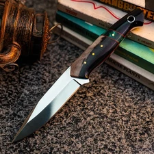 Gift-Ready 8.9" Damascus / Steel Knife Full Tang Hunt it Hunt + Leather Sheath