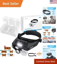 14X Rechargeable Headband Magnifier with 5 Lenses - Ideal for Crafts  Reading