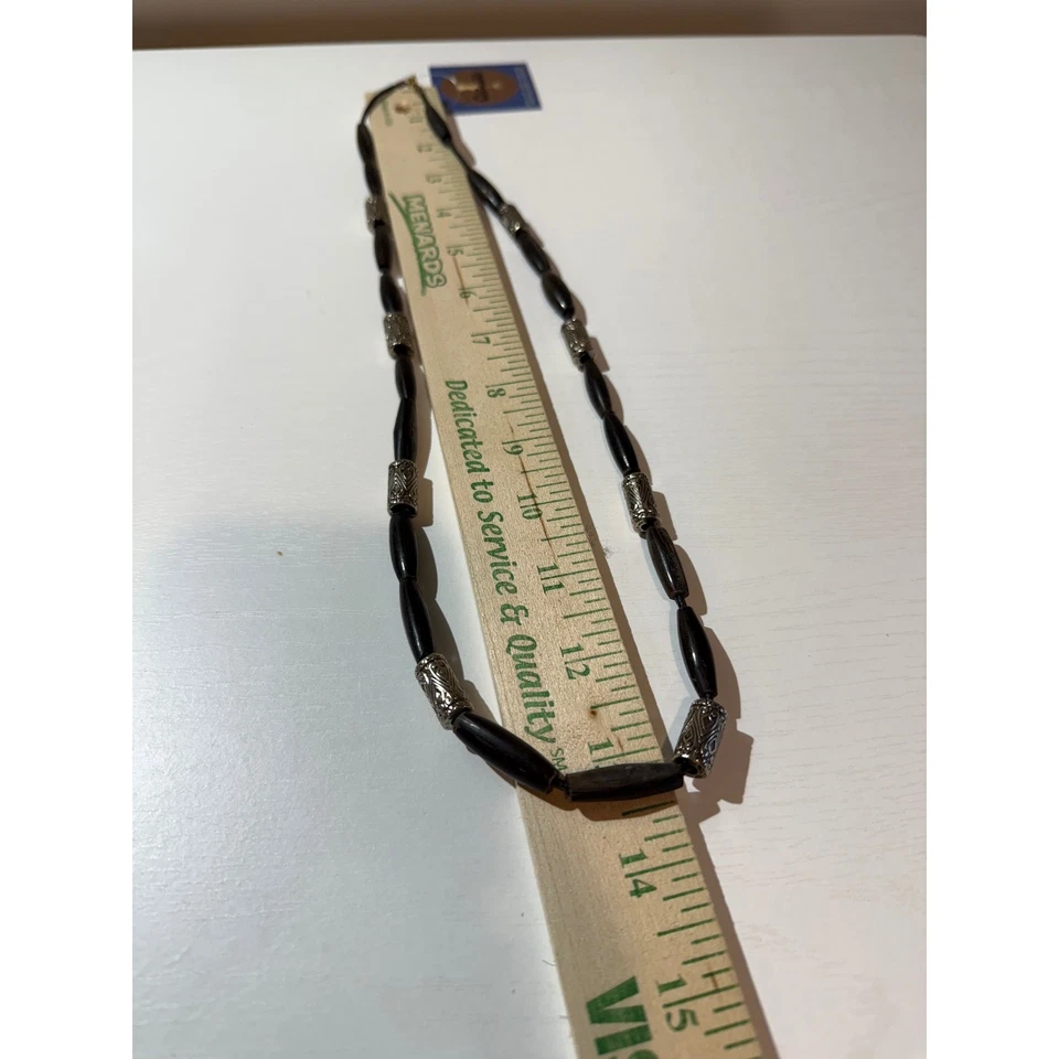 木质珠项链带银色口音珠 – 波西米亚珠宝 — 第 4/4 张图片