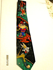 Vintage 1994 SILK Looney Tunes Mania Novelty Golf NeckTie Taz, Bugs Yosemite Sam