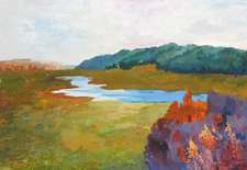 2007 Modern original gouache painting landscape signed