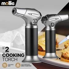 Set of 2 Refillable Butane Torch Lighter Adjustable Single Flame Cigars Lighter