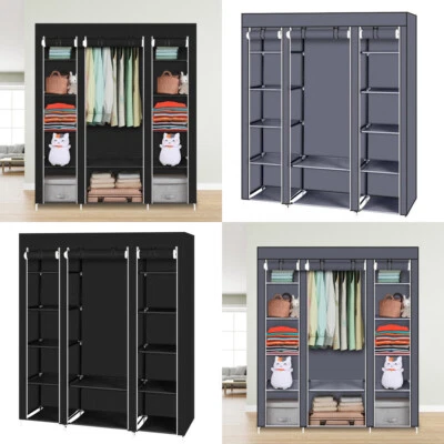 FCH 69" Closet Storage Organizer Clothes Fabric Wardrobe With Hanging Rail Shelving