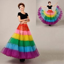 Lady Mesh Tulle Underskirt Rainbow Crinoline SkirtSwing Ruffle Dancewear Skirt