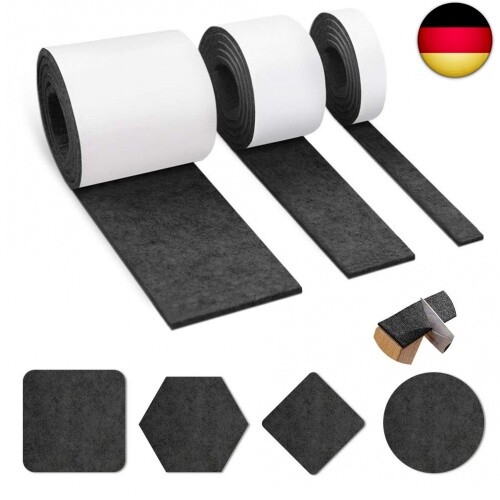 Filzgleiter Selbstklebend 3 Rollen Filzgleiter Schwarz Filz - 100 cm 10 cm 