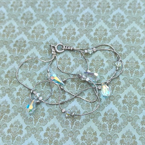 Aurora Borealis Silver Bracelet Crystals Delicate 3 Rows Vintage Station Gift - Picture 14 of 15