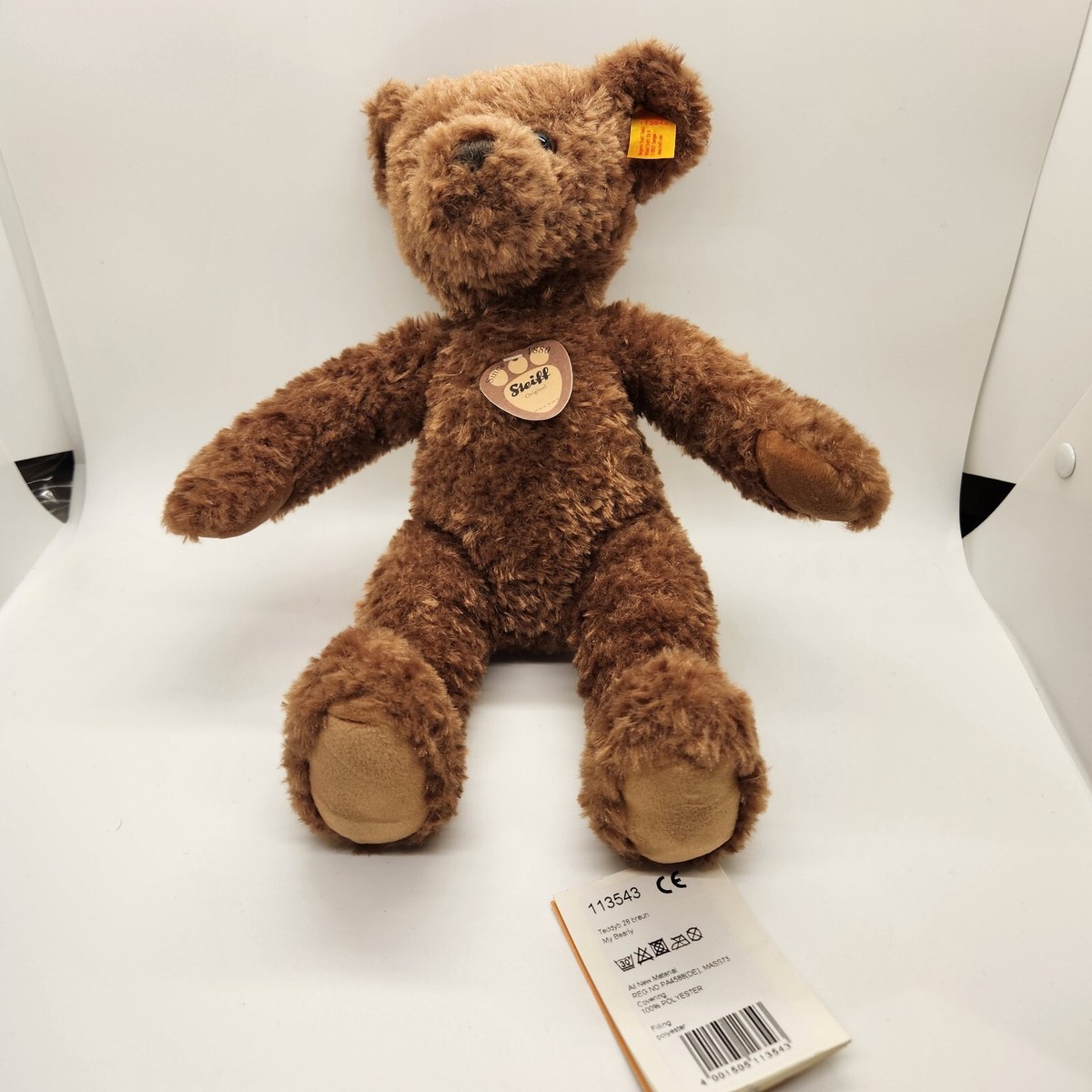 NWT Steiff Brown Teddy Bear Silky Soft Curly Fur Stuffed Plush Toy