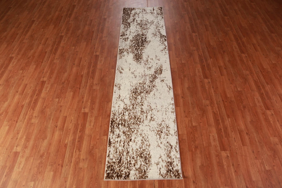 Transitional Turkish Ivory Abstract Runner Rug 2' 6" x 10' 0" Hallway Carpet - Image 3 of 4