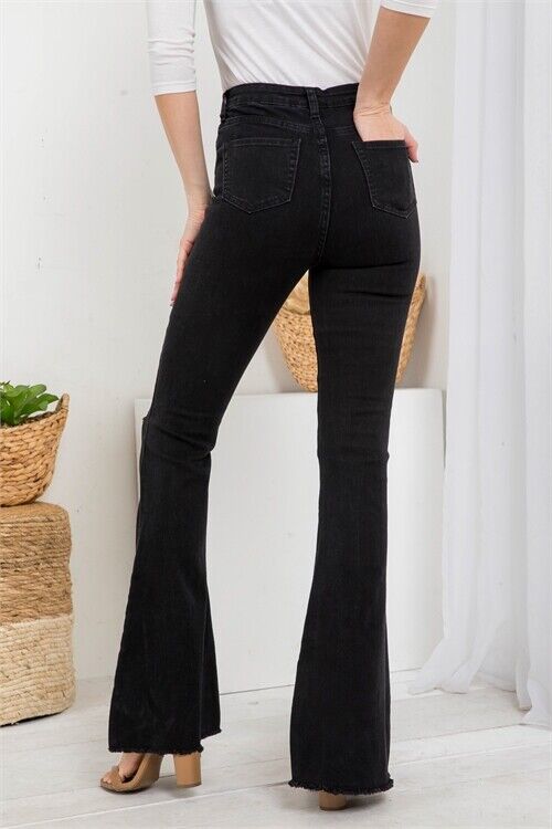 Black High Waisted Bell Bottom Distressed Denim Jeans Size 1 Black High Waisted Bell Bottom Distressed Denim Jeans Size 1