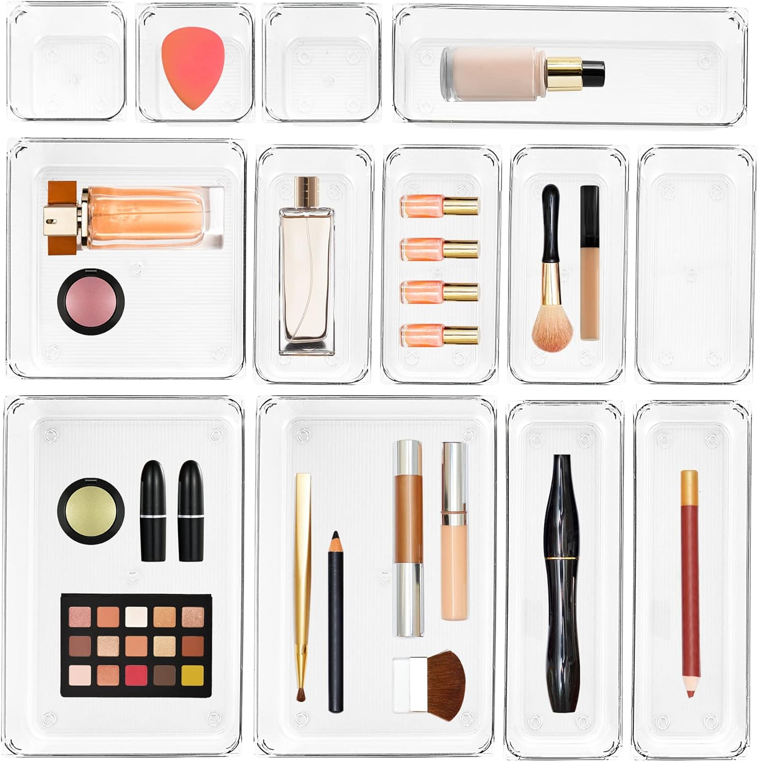 13-Piece Plastic Drawer Organizer Set, 5 Sizes for Kitchen Storage