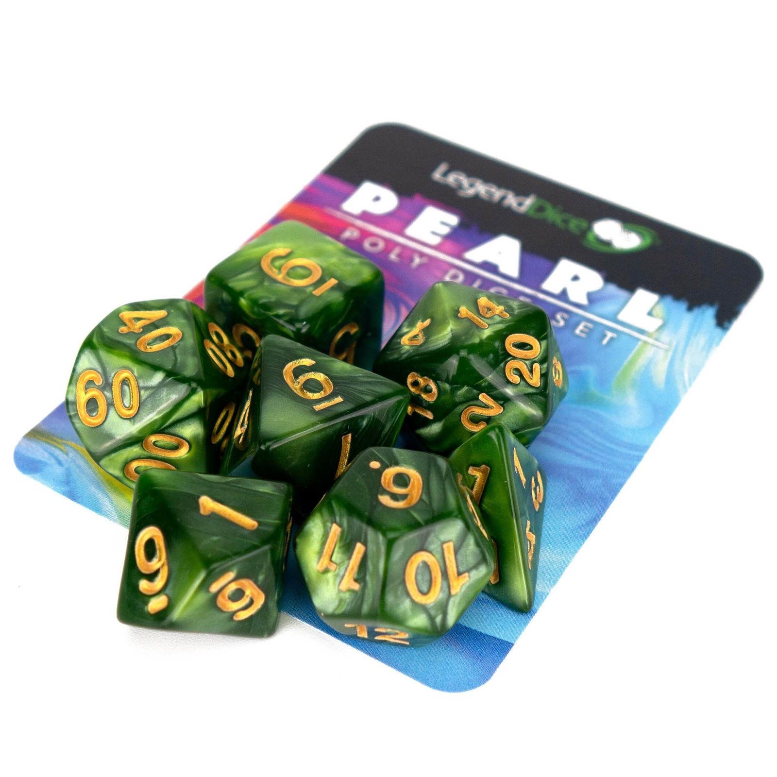 RPG Dice Set - Poly Dice Set - Pearl - Grass (Gold)