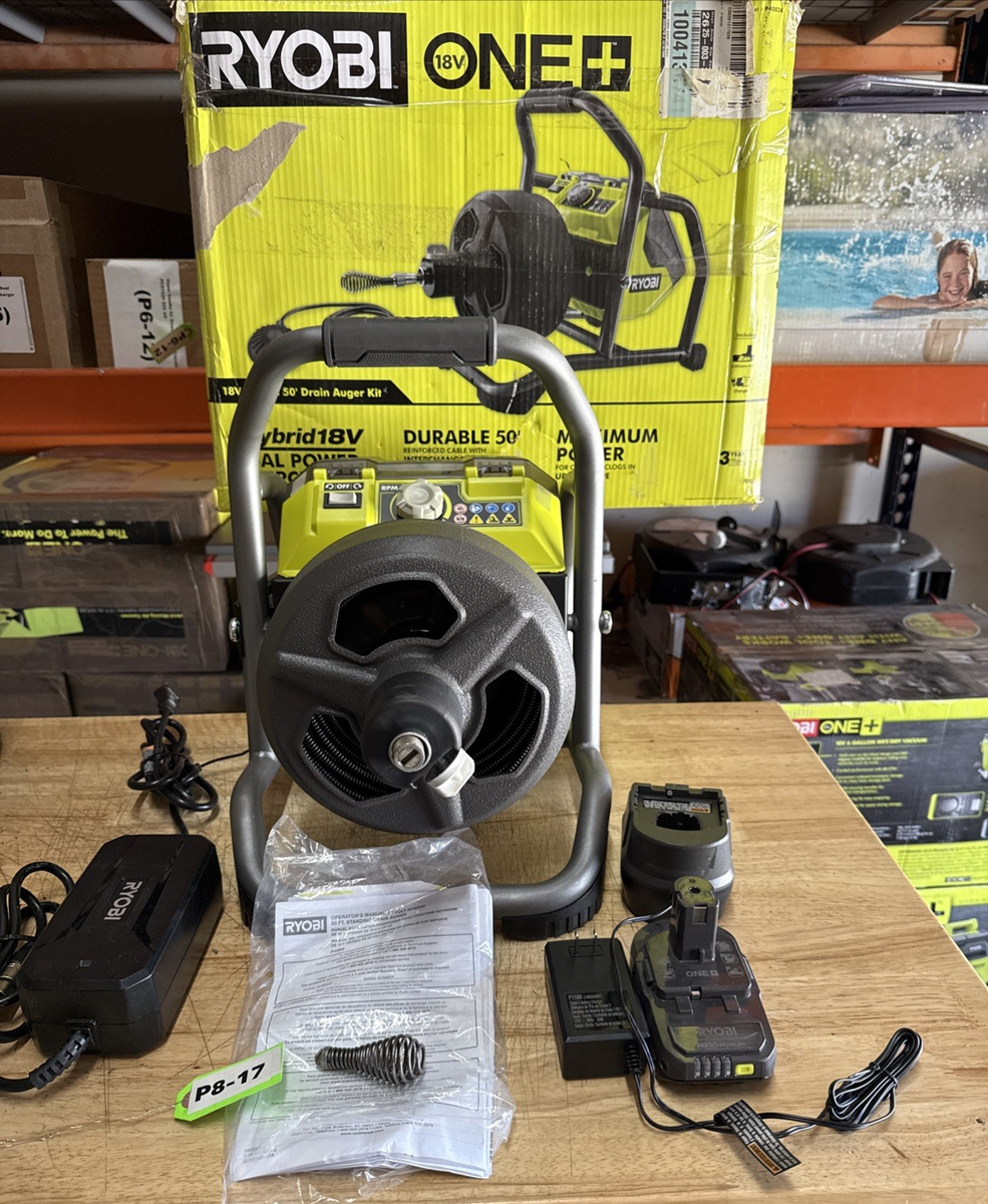 RYOBI 18-Volt Hybrid Drain Auger Kit with 50 Cable, Ah