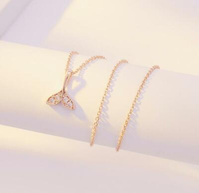 Adorable Fish Mermaid Tail Pave Cubic Zirconia Rose Gold GP Pendant Necklace
