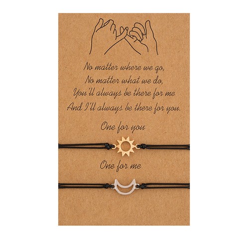 Best Friend Bracelet 2 Matching Sun Moon Cards Adjustable Rope Bracelet For - Picture 4 of 27