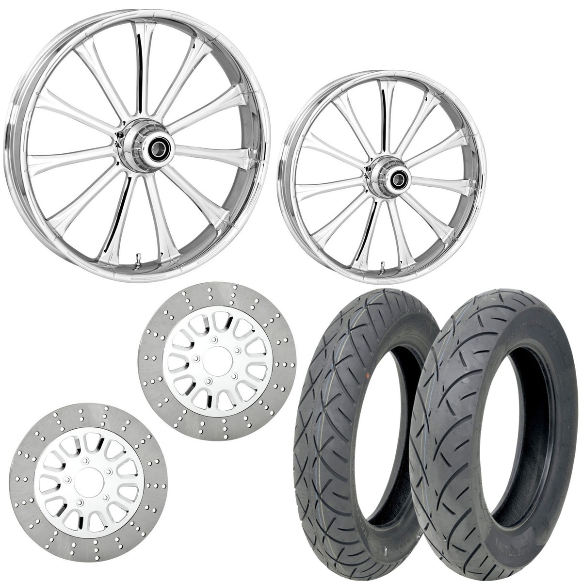EXILE - EXILE Rina RC Exile Chrome 21/18 Front Rear Wheel Package Set Tires