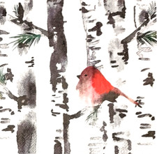 2 Individual Paper Decoupage Beverage Napkins - 235 Red Cardinal on Birtch Tree