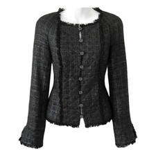 CHANEL 05A BLACK TWEED CC LOGO BUTTON JACKET BLAZER FR40 US8