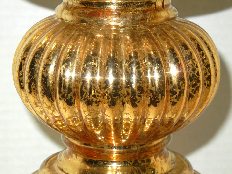 Gold Speckled Glass LED LIGHT UP PILLAR Candle Holder Candlestick - Image 3 of 4