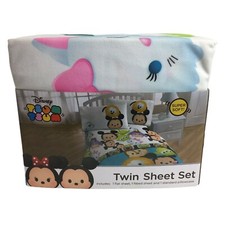 Disney Tsum Tsum Twin Sheet Set Fitted Flat Sheets Pillow Case Minnie Mickey New