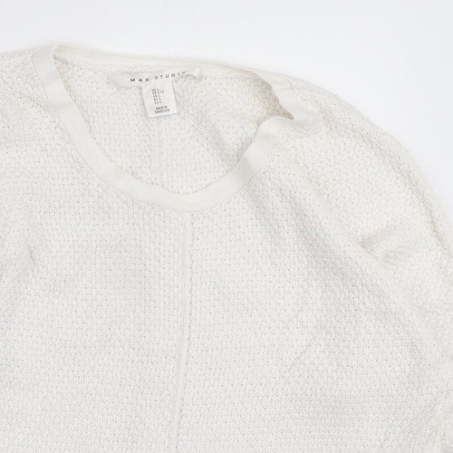 Max Studio Womens White Round Neck Cotton Blend Jumper Size L - Picture 4 of 12