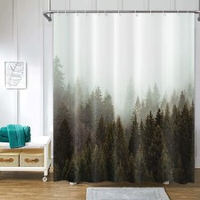 Misty Forest Shower Curtains Fantasy Foggy Pine Trees Shower Curtain 72 x 72 ...