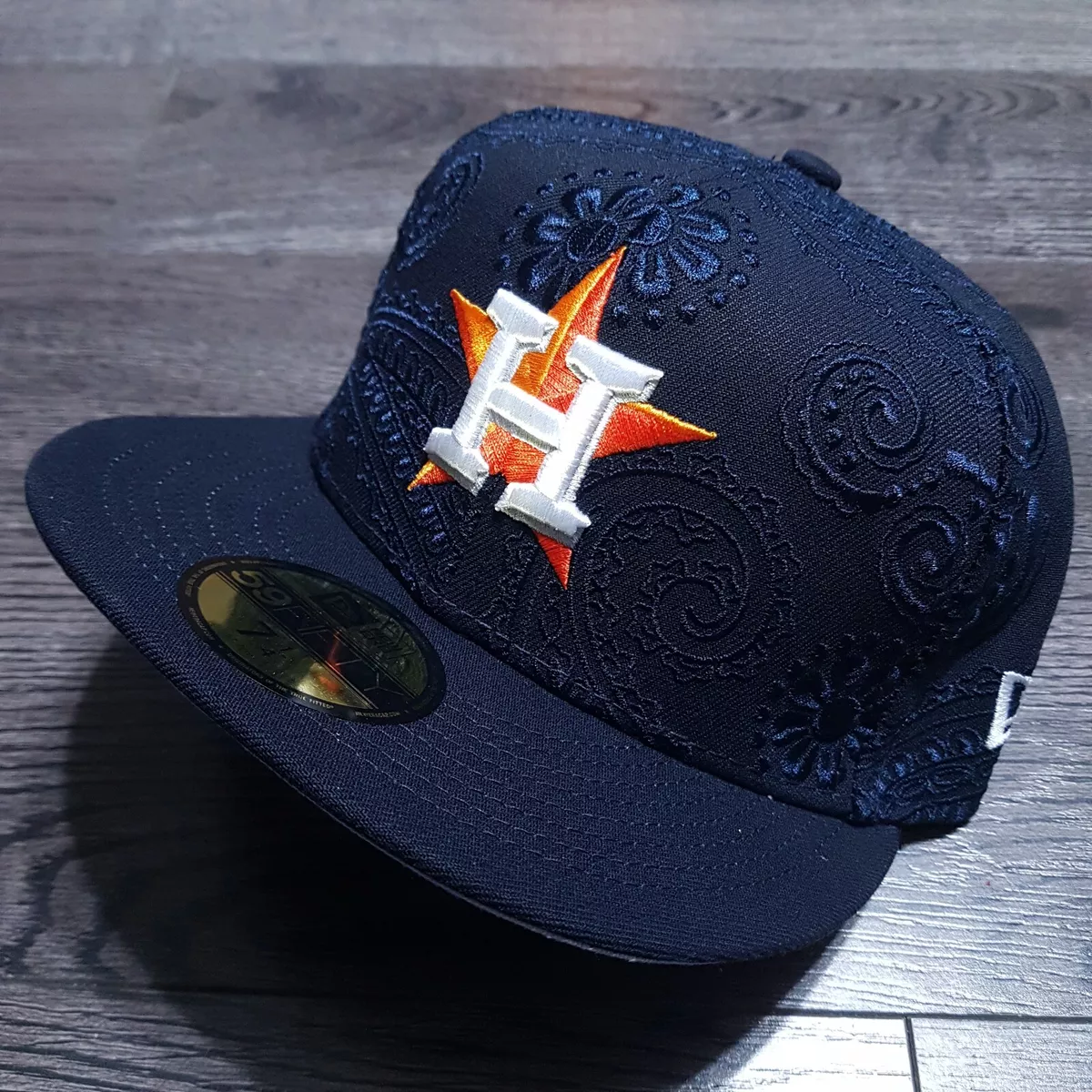 HOUSTON ASTROS New Era Paisley Embroidered 59FIFTY Fitted Hat 7 1/4 Blue  RARE