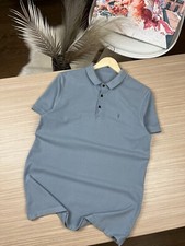 AllSaints Men Ramskull Logo Short Sleeve Pique Polo Shirt Size M Slate Blue