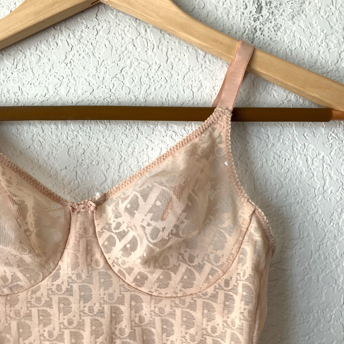 VINTAGE CHRISTIAN DIOR Monogram Bodysuit Womens Sz 34B Cream