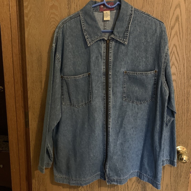 Denim & Co.Jeans wear Jacket Womens XL Blue Denim full zip Pockets Lightweight
