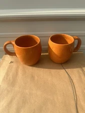 Set Of Jugtown Ware Pottery Orange Coffee Mugs *Small Nic On One