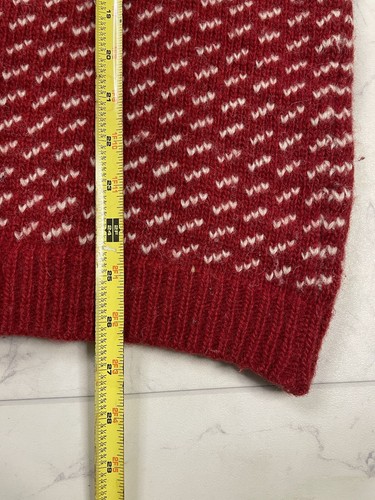 Vintage LL Bean Womens Red White Bird Eye Norwegian Full Zip Distressed Sweater - Picture 17 of 17