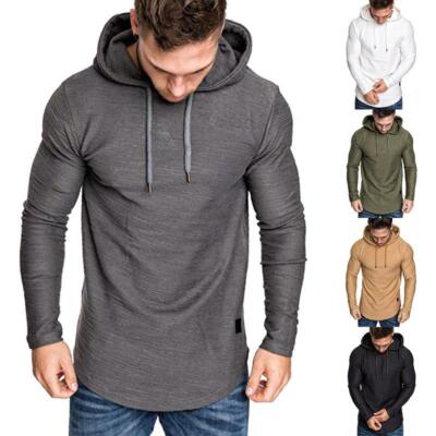 Mens Hoodie Slim Fit Long Sleeve Muscle T-Shirt Casual Sports Gym Hooded Tops