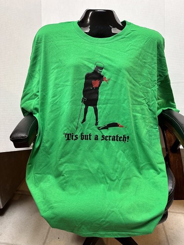 3xl Novelty Tee “Tiz But A Scratch “ Green, Black Monty Pythons Flying ...