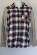 NEW Womens Button Up Flannel Shirt Size Medium Red Gray Plaid Light Weight Top