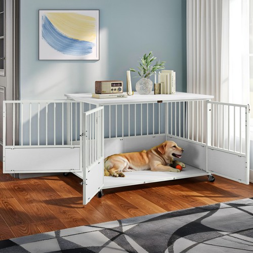 Heavy Duty Rabbit Hutch 43" x 29" White Dog Kennel / Pet Cage w/ Wheels - Picture 7 of 11