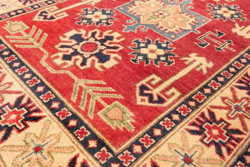 Alfombra oriental kazaja anudada a mano 143x103 cm-nueva, fina, alfombra, alfombra, roja - Imagen 7 de 10