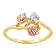 Black Hills Yellow Gold Tri Tone Rose Leaf Fashionable Ring size 6 to 9